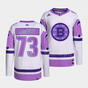 Hockey Fights Cancer Charlie McAvoy Boston Bruins White Purple #73 Primegreen Jersey 2022