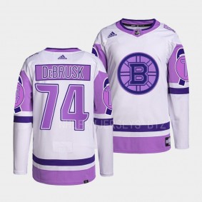 Hockey Fights Cancer Jake DeBrusk Boston Bruins White Purple #74 Primegreen Jersey 2022