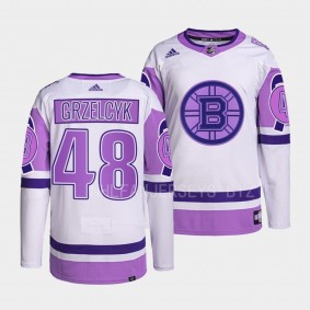 Hockey Fights Cancer Matt Grzelcyk Boston Bruins White Purple #48 Primegreen Jersey 2022