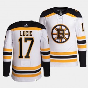 Milan Lucic Boston Bruins Away White #17 Authentic Pro Primegreen Jersey Men's
