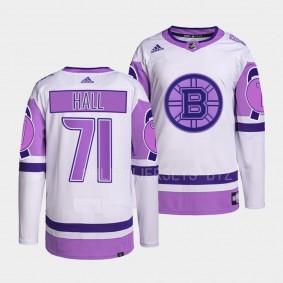 Hockey Fights Cancer Taylor Hall Boston Bruins White Purple #71 Primegreen Jersey 2022